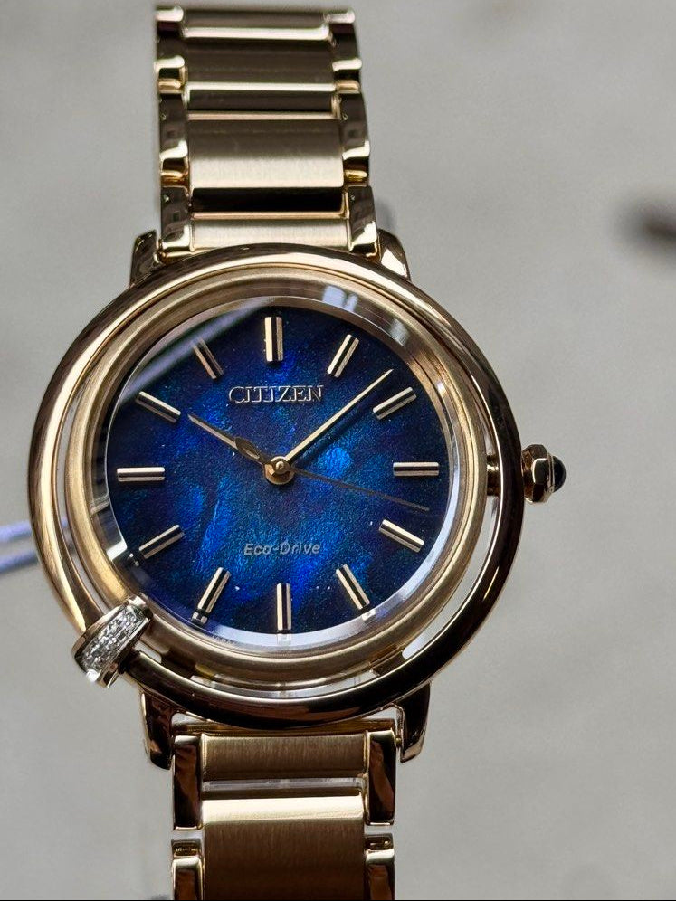 Brand New Citizen PVD Gold Lady’s Blue Pearl Dial Watch EM1099-57L