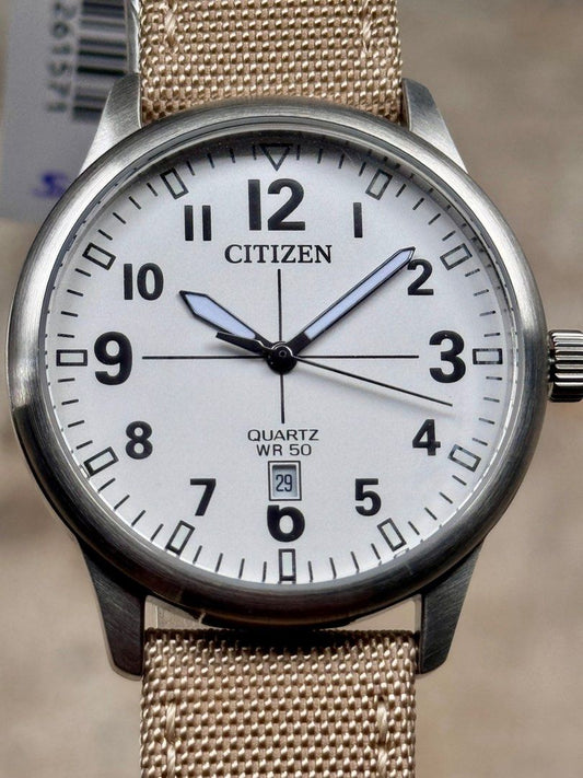 Brand New Citizen Quartz Field Watch White Dial Canvas Strap BI1050-05A