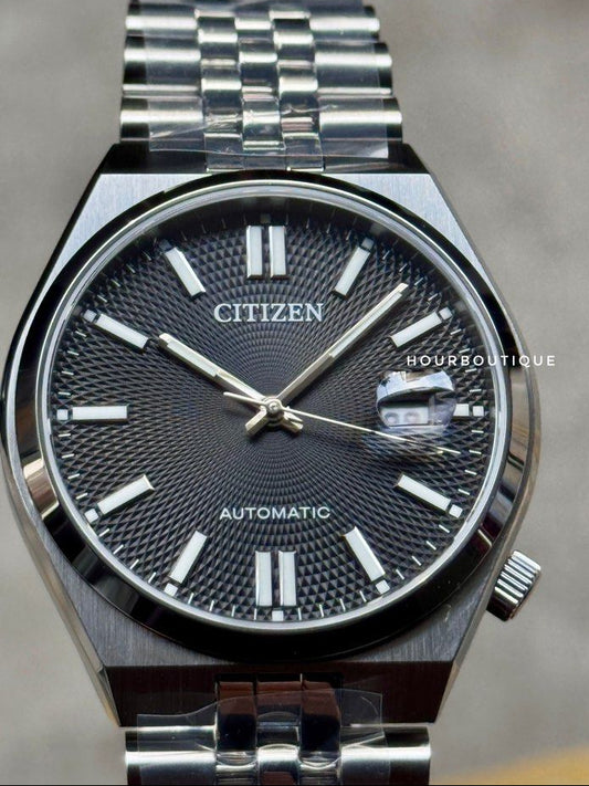 Brand New Citizen Tsuyosa Jubilee Brac Black Guilloche Dial Automatic Watch NK0020-55E