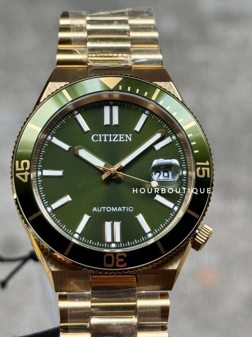 Brand New Citizen Tsuyosa Shore PVD Gold and Green Automatic Watch NJ0232-50X