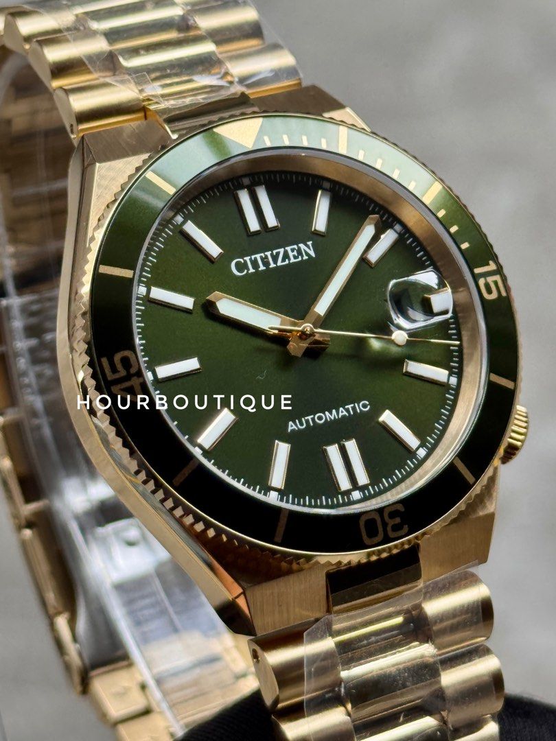 Brand New Citizen Tsuyosa Shore PVD Gold and Green Automatic Watch NJ0232-50X