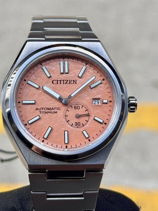Brand New Citizen ZenShin Salmon Dial Automatic , Titanium Watch NJ0180-80Z