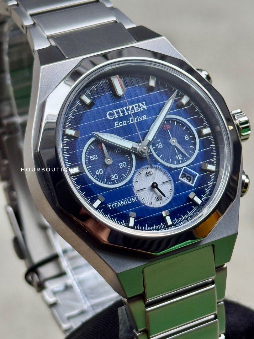 Brand New Citizen ZenShin Titanium Case Eco-Drive Chronograph Blue Dial Watch CA4691-59L