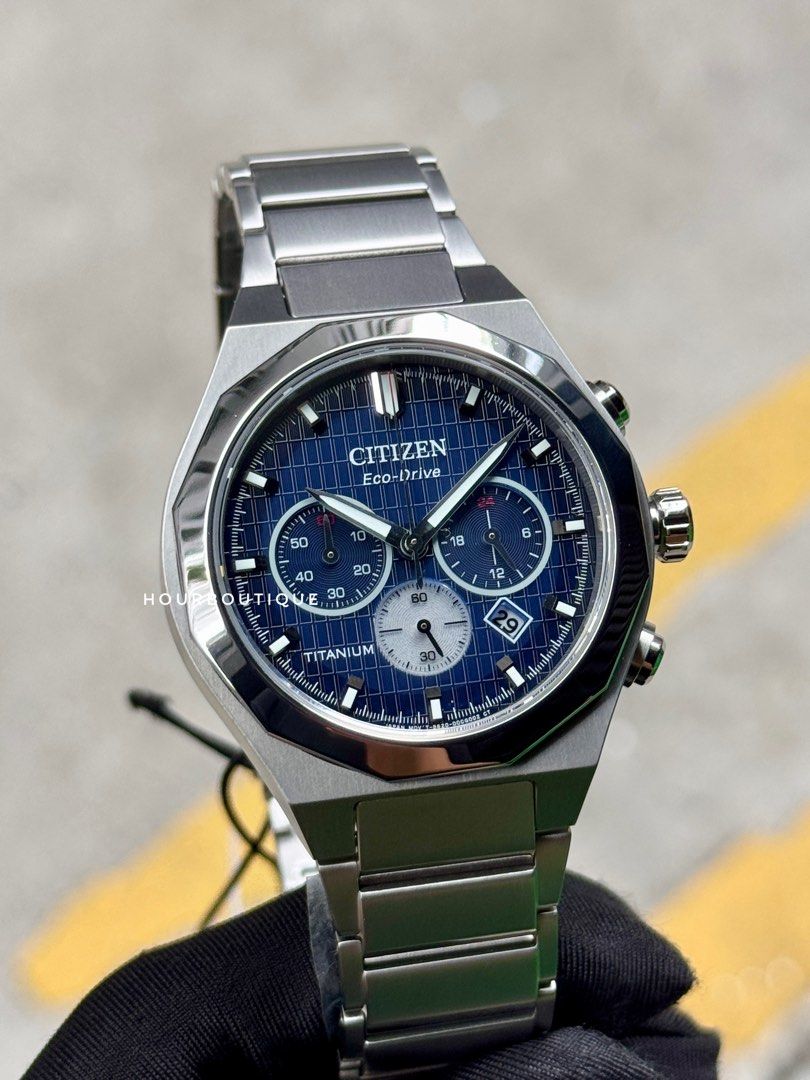 Brand New Citizen ZenShin Titanium Case Eco-Drive Chronograph Blue Dial Watch CA4691-59L