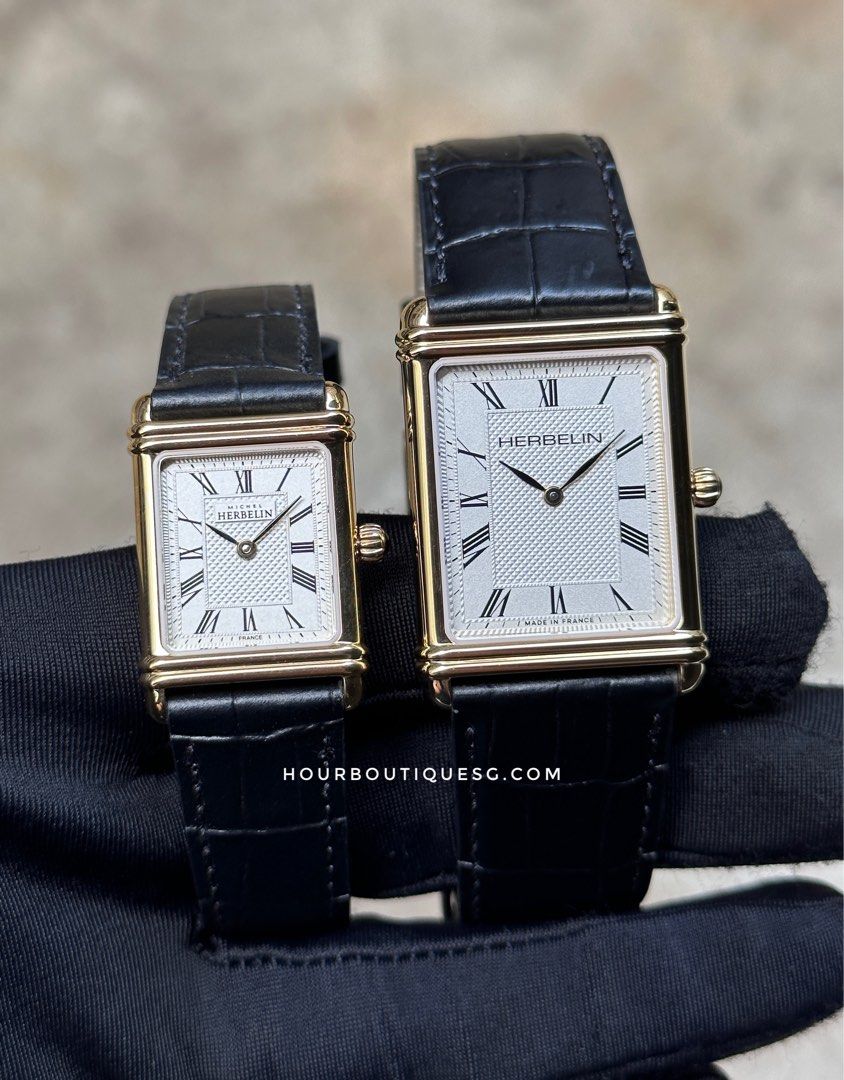 Brand New Herbelin Art Deco PVd Gold Quartz Pair Watch Made In France