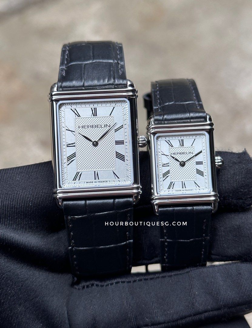 Brand New Herbelin Art Deco Quartz Steel Casing Pair Watch Made In France