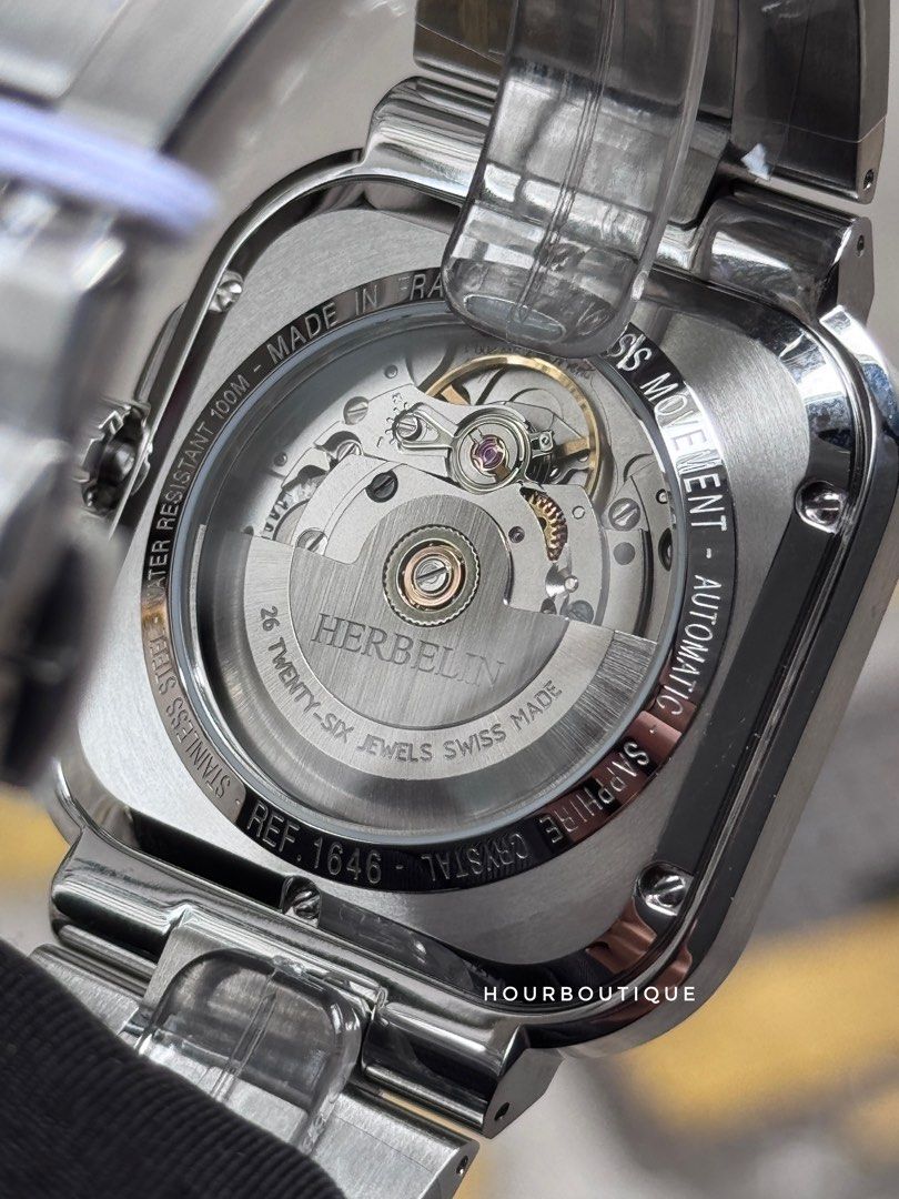Brand New HERBELIN Cap Camarat Square Black Dial Automatic Mens Watch