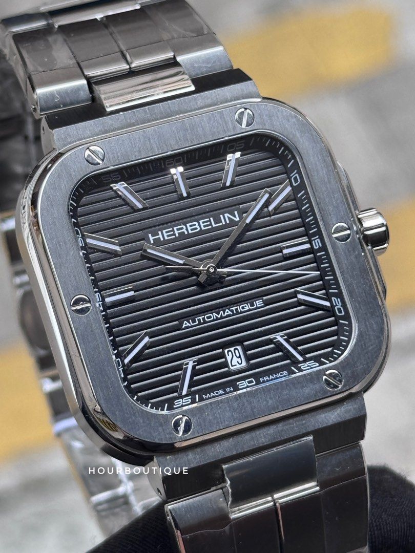 Brand New HERBELIN Cap Camarat Square Black Dial Automatic Mens Watch