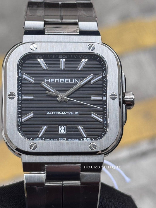 Brand New HERBELIN Cap Camarat Square Black Dial Automatic Mens Watch