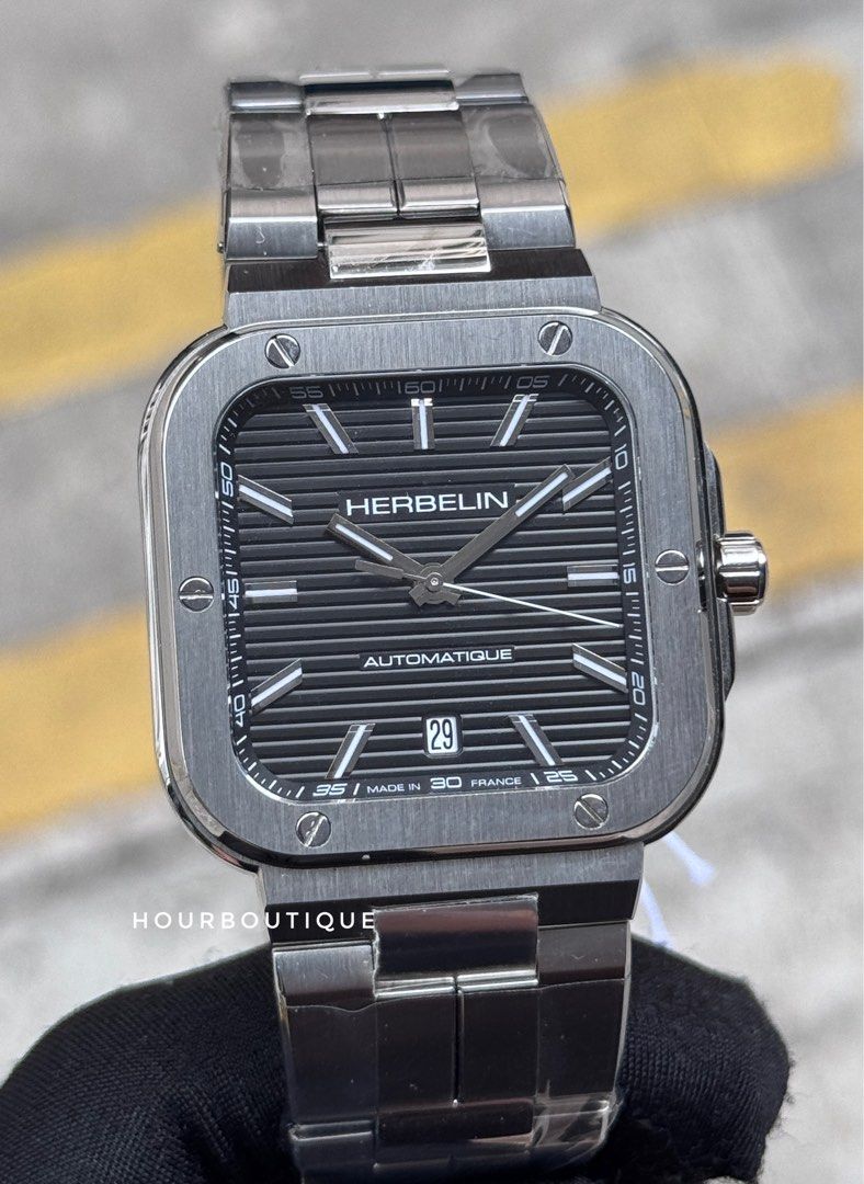 Brand New HERBELIN Cap Camarat Square Black Dial Automatic Mens Watch