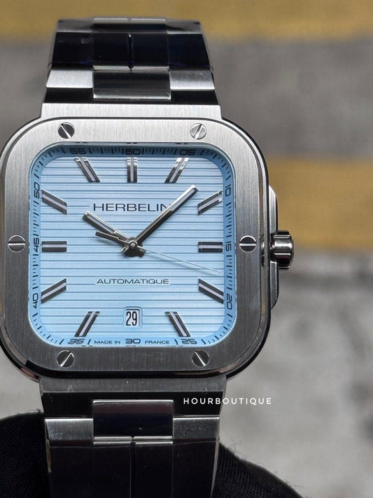 Brand New HERBELIN Cap Camarat Sqaure Arctic Blue Automatic Mens Watch