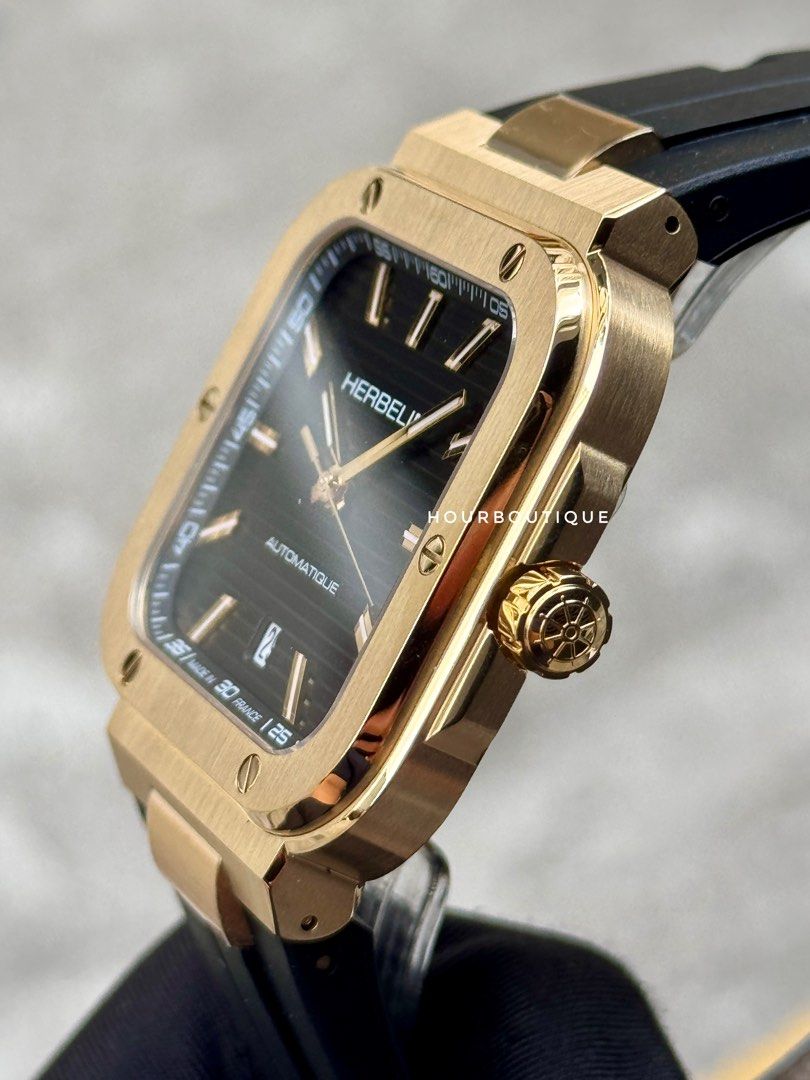 Brand New Herbelin Cap Camarat Square, Automatic PVD Gold Case Watch