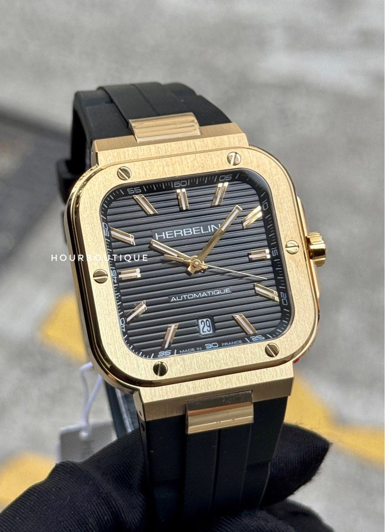 Brand New Herbelin Cap Camarat Square, Automatic PVD Gold Case Watch