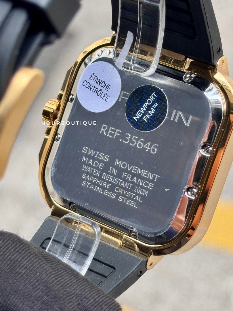 Brand New Herbelin Cap Camarat Square Quartz Chronograph PVD Gold Case Watch