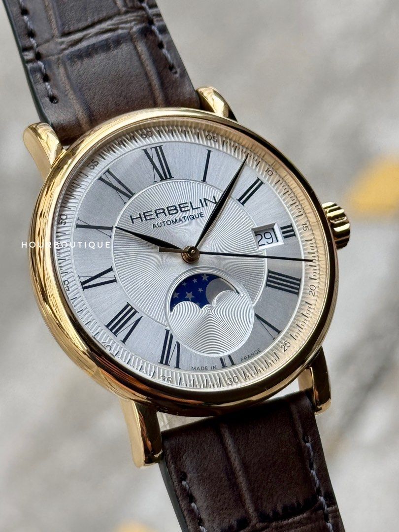Brand New Herbelin Inspiration Classics MoonPhase PVD Gold Case Automatic Watch