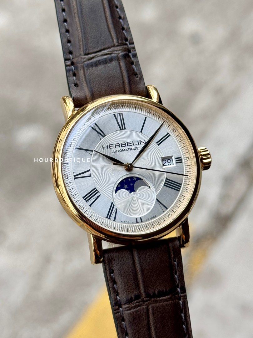 Brand New Herbelin Inspiration Classics MoonPhase PVD Gold Case Automatic Watch