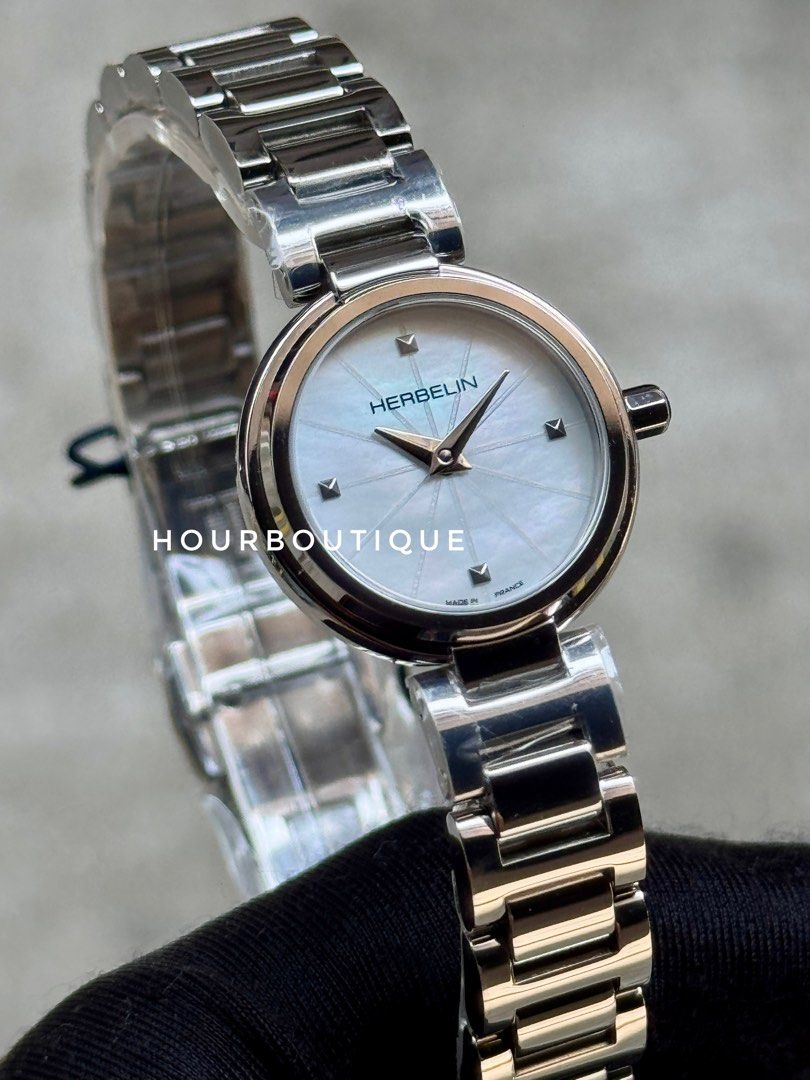Brand New Herbelin Lady H Quartz Steel & Pearl Dial Made In France Watch 17312B19
