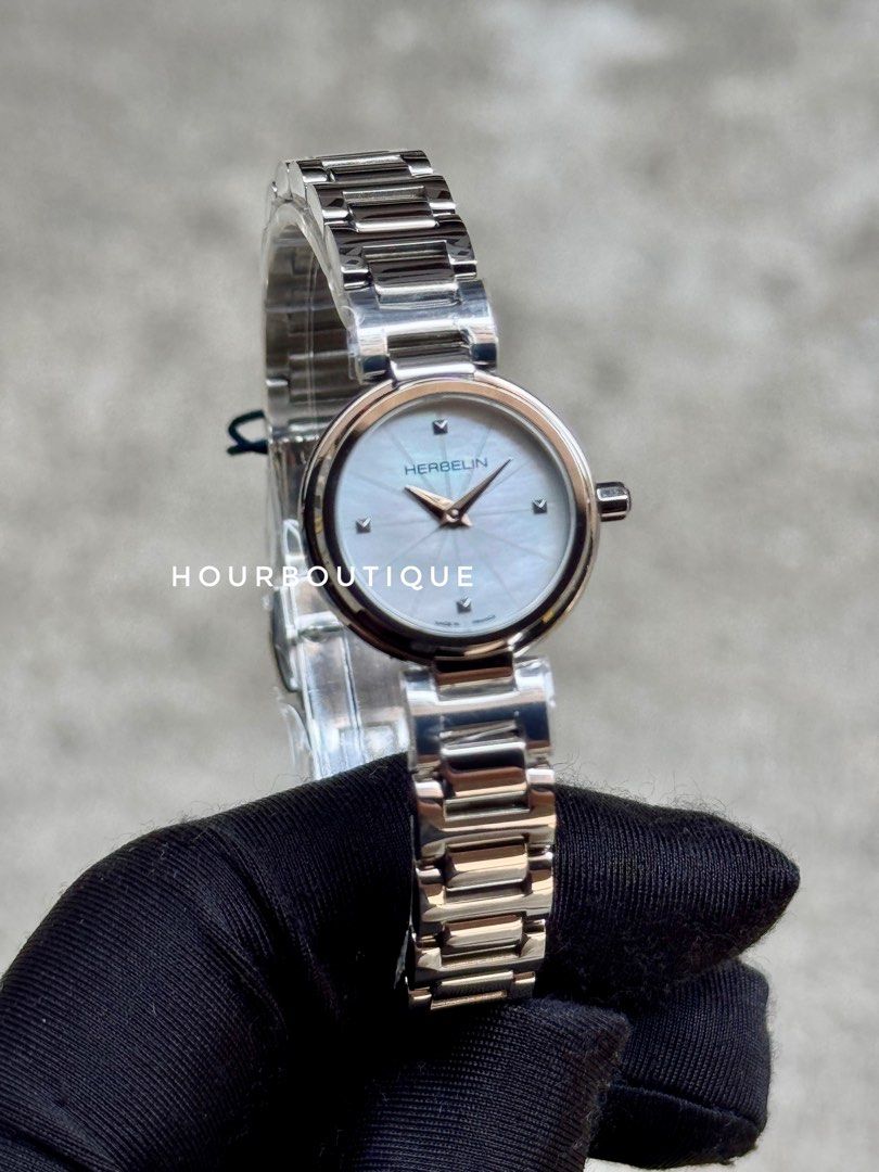Brand New Herbelin Lady H Quartz Steel & Pearl Dial Made In France Watch 17312B19