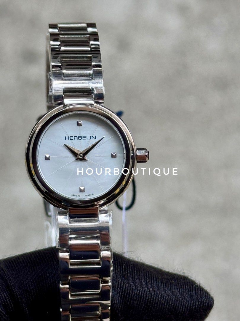 Brand New Herbelin Lady H Quartz Steel & Pearl Dial Made In France Watch 17312B19
