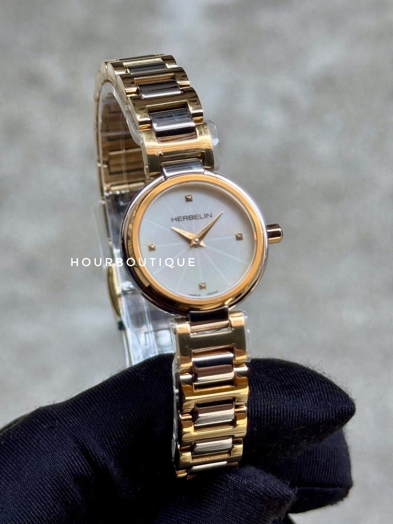 Brand New Herbelin Lady H Quartz Two Tone & Pearl Dial Made in France Watch 17312BT1N19