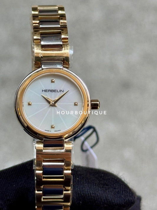 Brand New Herbelin Lady H Quartz Two Tone & Pearl Dial Made in France Watch 17312BT1N19