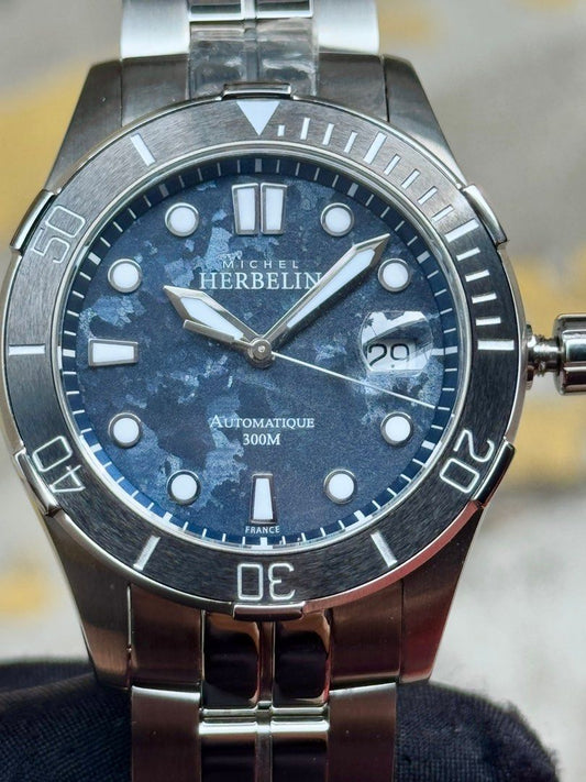 Brand New HERBELIN NewPort Automatic Divers Watch with Granite Stone Dial