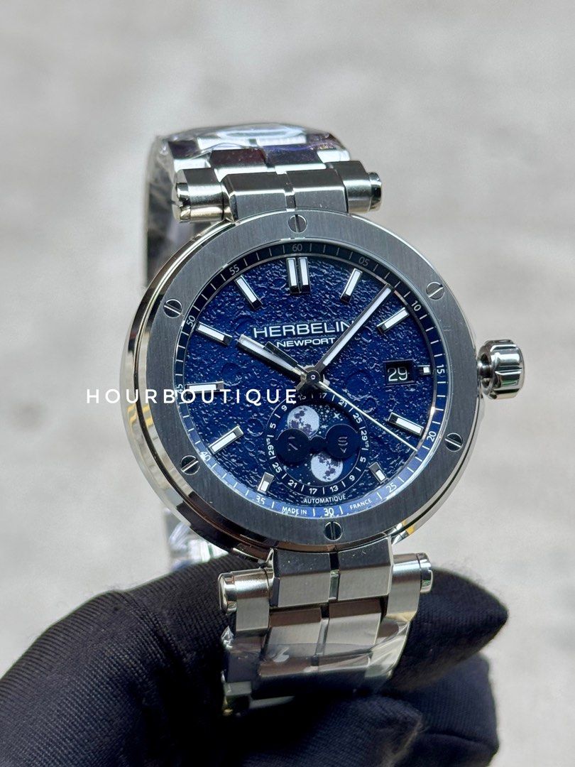 Brand New Herbelin Newport Automatic MoonPhase Moon Surface Dial Made in France Watch 2889B15