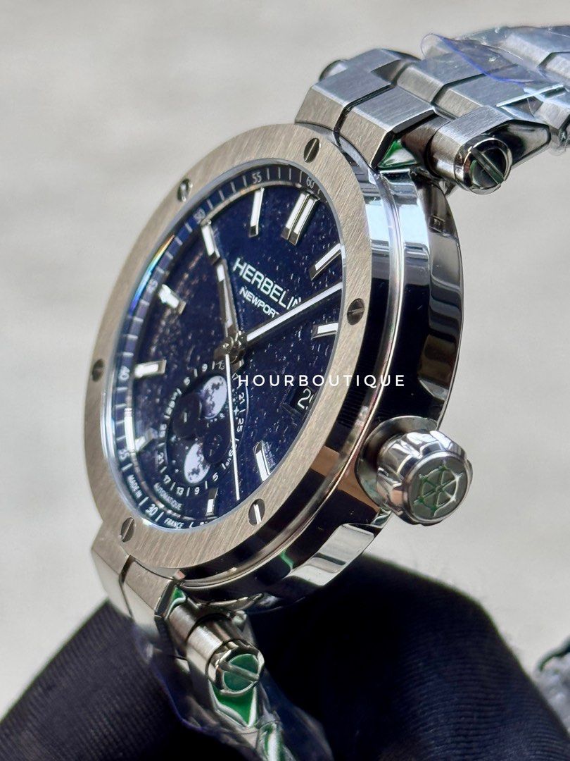 Brand New Herbelin Newport Automatic MoonPhase Moon Surface Dial Made in France Watch 2889B15