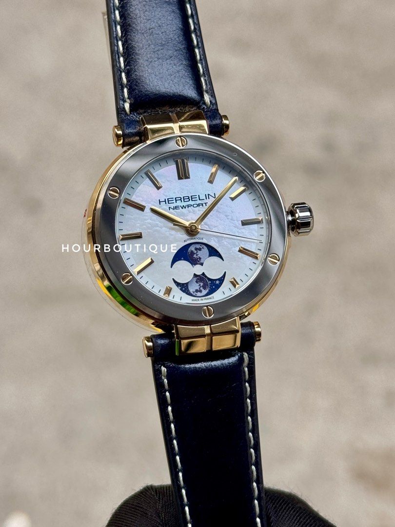 Brand New Herbelin NewPort Automatic MoonPhase Pearl Dial Made In France Watch
