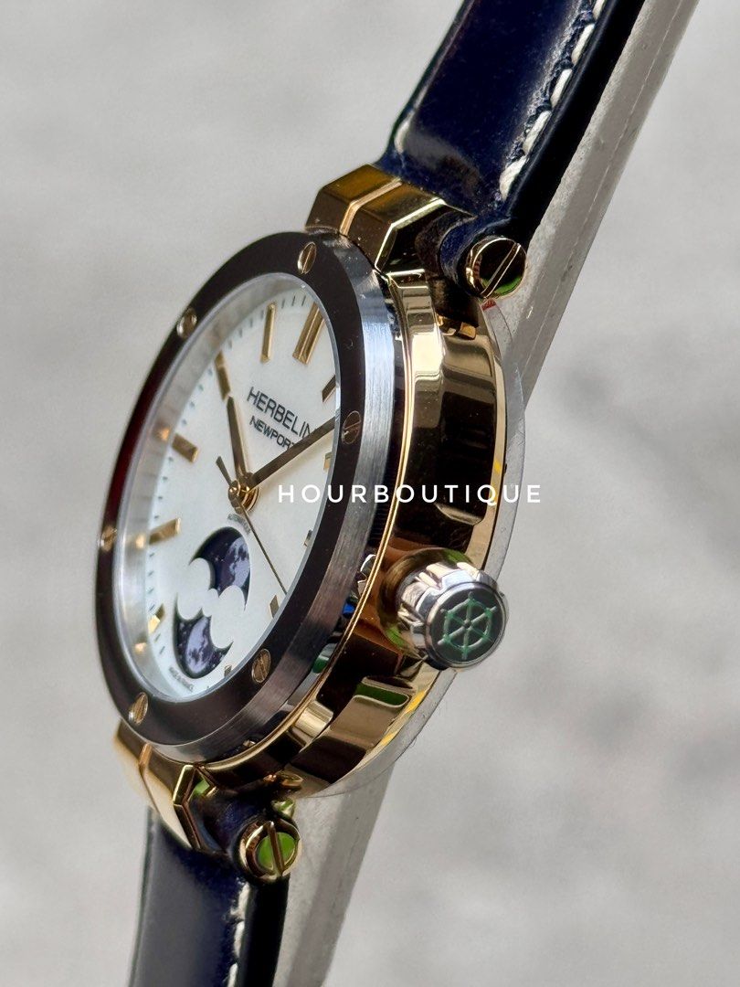 Brand New Herbelin NewPort Automatic MoonPhase Pearl Dial Made In France Watch