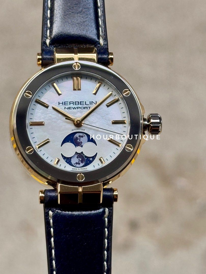 Brand New Herbelin NewPort Automatic MoonPhase Pearl Dial Made In France Watch