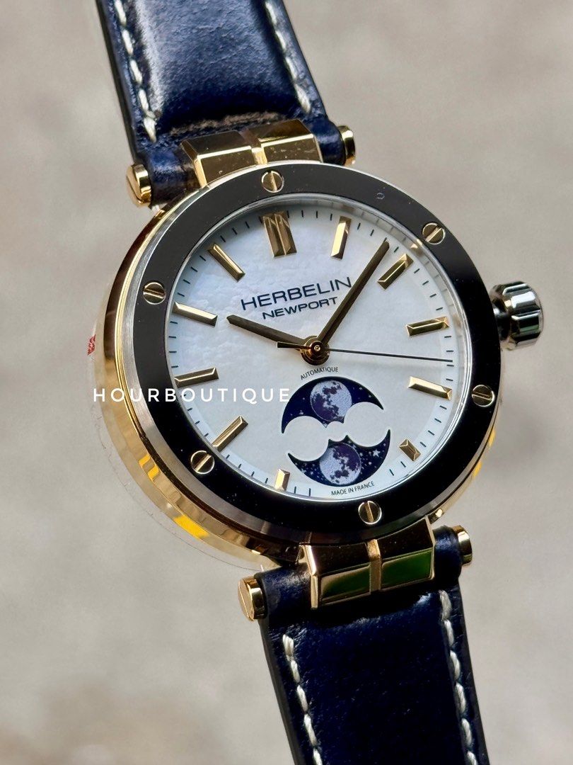 Brand New Herbelin NewPort Automatic MoonPhase Pearl Dial Made In France Watch