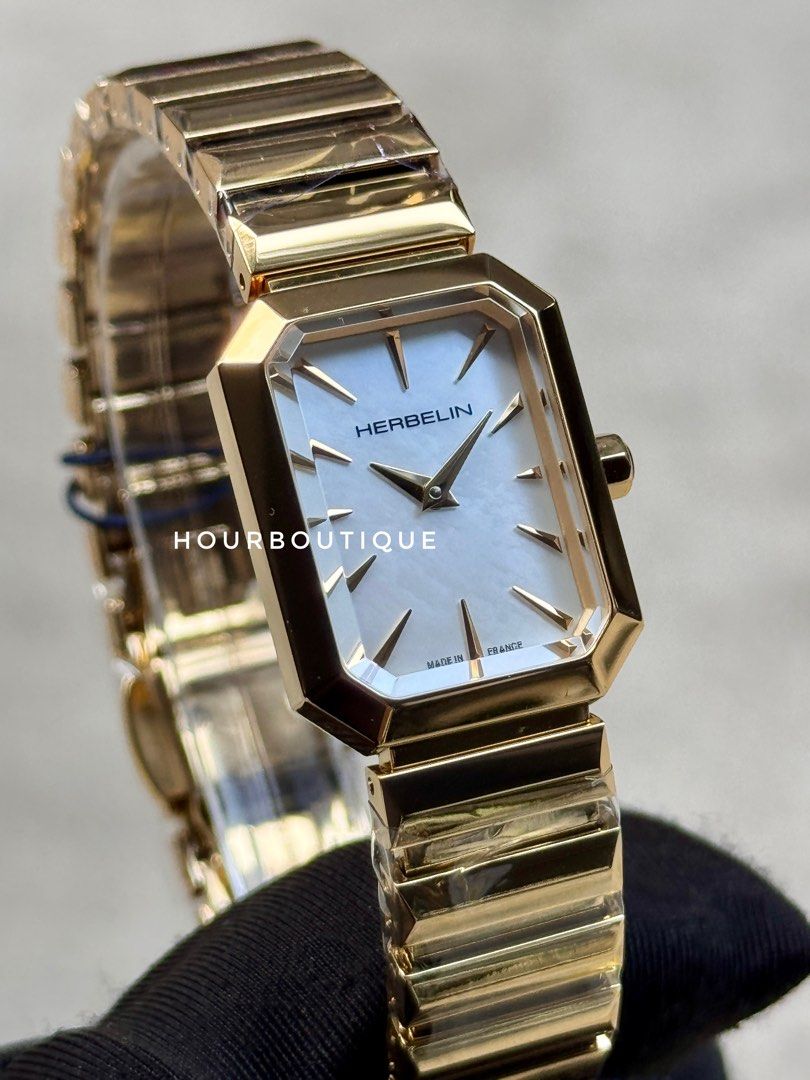Brand New Herbelin Octogone Quartz Pearl Dial Gold PVD Made In France Watch 17556BP19
