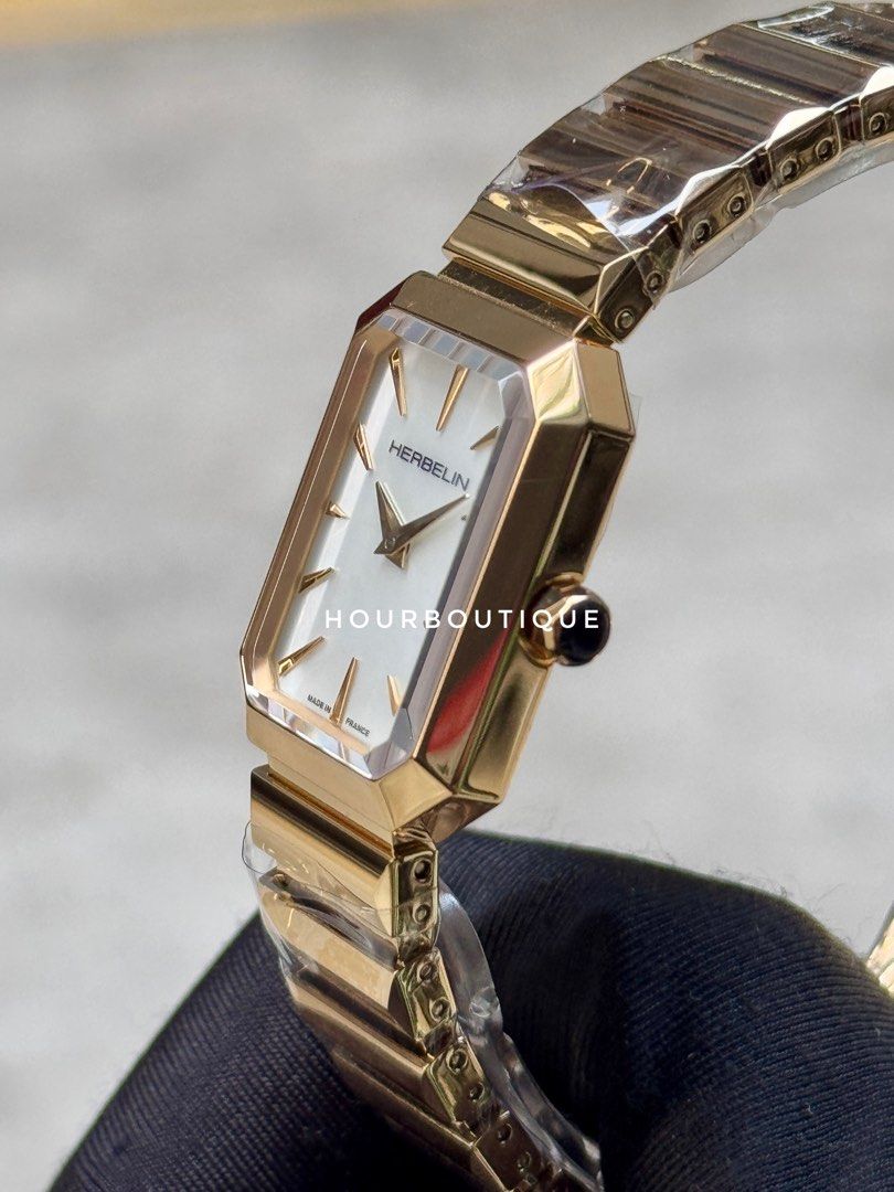 Brand New Herbelin Octogone Quartz Pearl Dial Gold PVD Made In France Watch 17556BP19