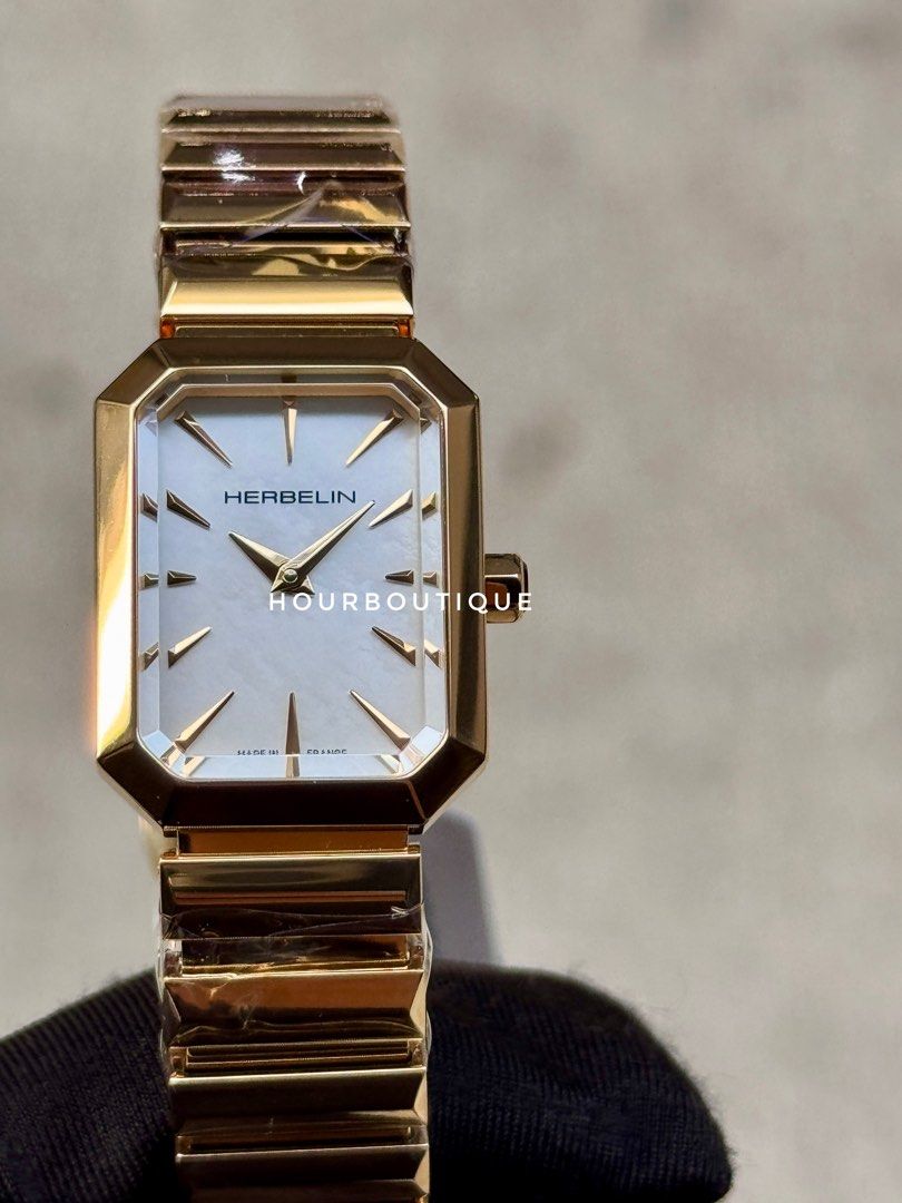 Brand New Herbelin Octogone Quartz Pearl Dial Gold PVD Made In France Watch 17556BP19