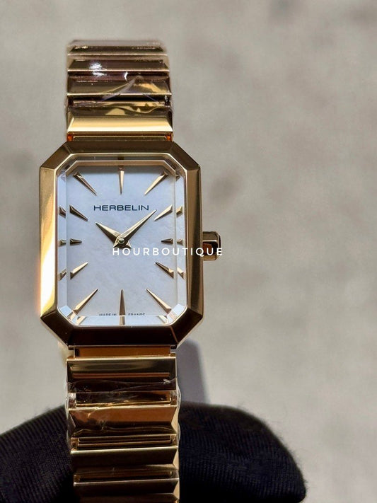 Brand New Herbelin Octogone Quartz Pearl Dial Gold PVD Made In France Watch 17556BP19