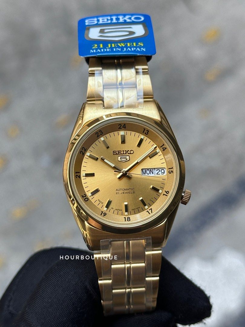 Brand New Made In Japan Seiko 5 PVD Gold Case Automatic Watch SNK574J1