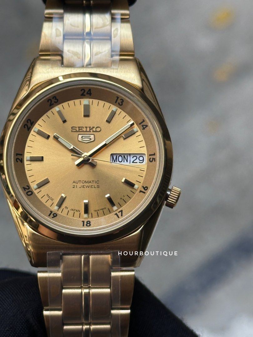 Brand New Made In Japan Seiko 5 PVD Gold Case Automatic Watch SNK574J1