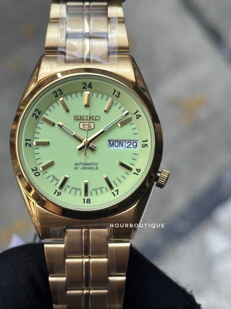 Brand New Made In Japan Seiko 5 Lume Dial PVd Gold Case Automatic Watch SNK578J1