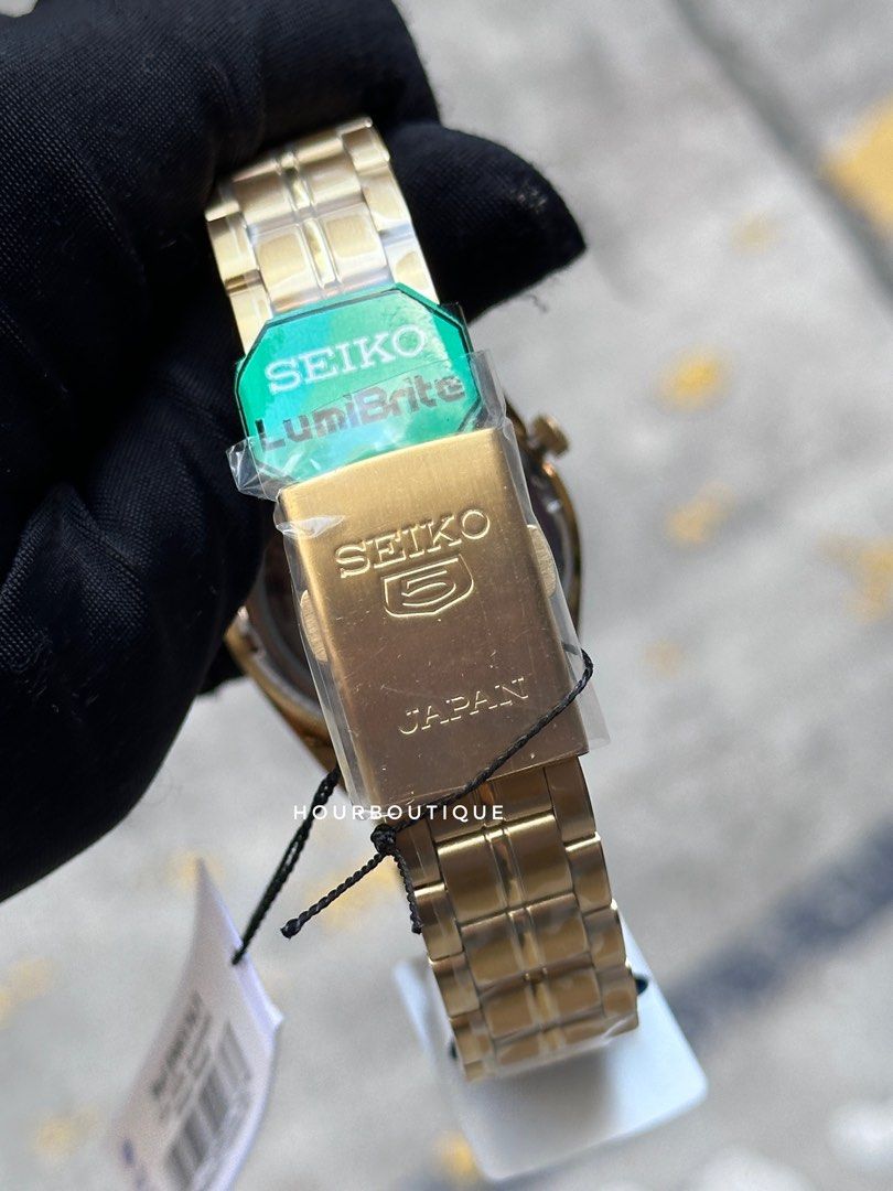 Brand New Made In Japan Seiko 5 Lume Dial PVd Gold Case Automatic Watch SNK578J1