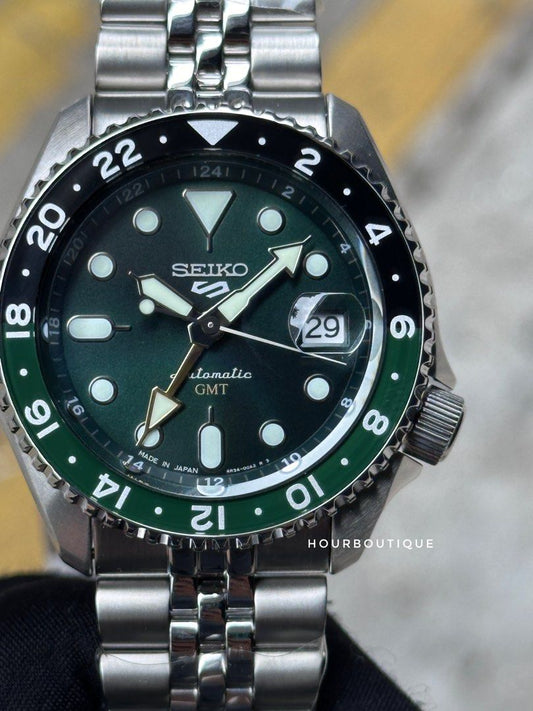 Brand New Made In Japan Seiko 5 Sprite Back Green Automatic GMT Watch SBSC019 SSK035K1
