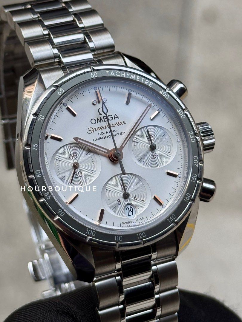 Brand New Omega SpeedMaster 38 Opaline Dial Automatic Chronograph Watch 324.30.38.50.02.001