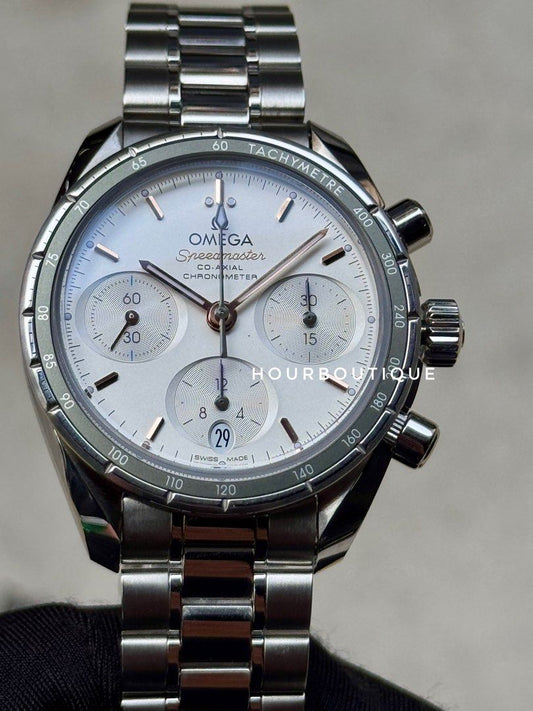Brand New Omega SpeedMaster 38 Opaline Dial Automatic Chronograph Watch 324.30.38.50.02.001
