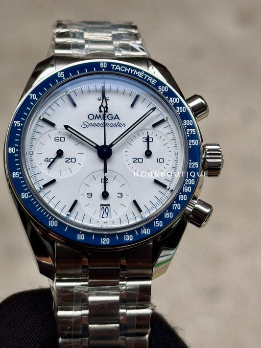Brand New Omega SpeedMaster 38 White Dial Bezel Ceramic Bezel Watch 324.30.38.50.04.001