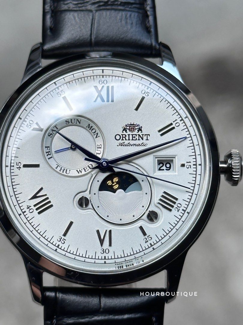 Brand New Orient Bambino Sun & Moon Automatic White Dial Watch RA-AK0802S