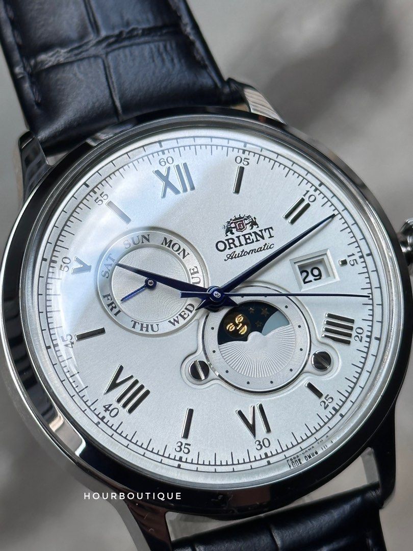 Brand New Orient Bambino Sun & Moon Automatic White Dial Watch RA-AK0802S