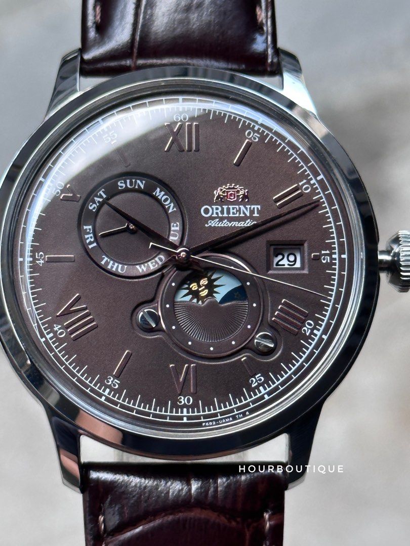 Brand New Orient Bambino Sun & Moon Grey Dial Automatic Watch RA-AK0804Y