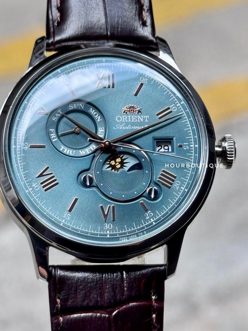 Brand New Orient Bambino Sun Moon Green Dial Automatic Watch RA-AK0805E