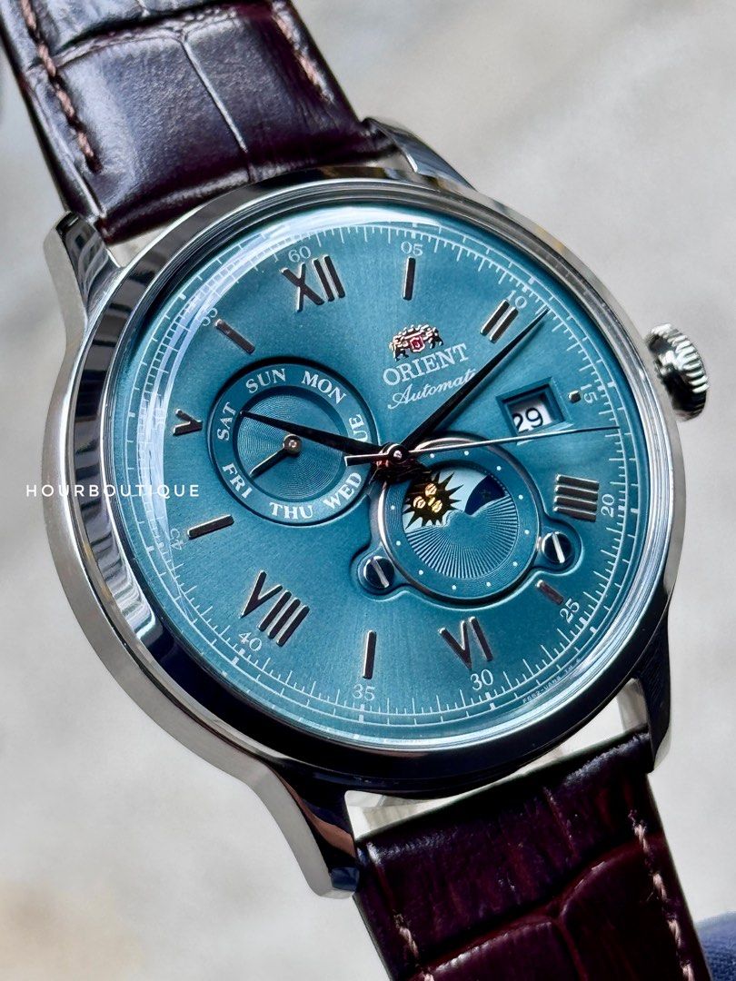 Brand New Orient Bambino Sun Moon Green Dial Automatic Watch RA-AK0805E