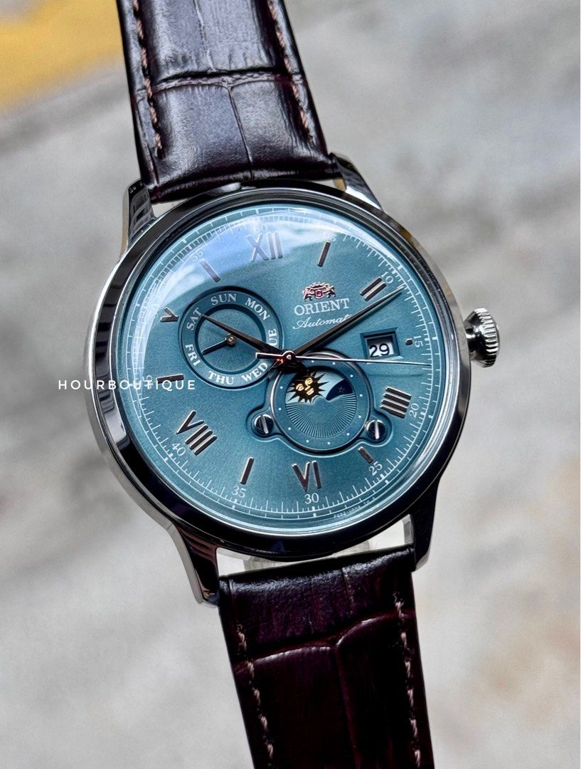 Brand New Orient Bambino Sun Moon Green Dial Automatic Watch RA-AK0805E